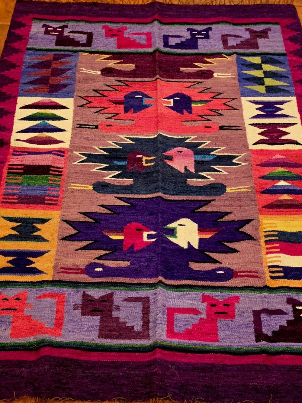 Andean Art Wool Tapestry – Colorful Tribal Animal Motif Blanket | Peruvian Artis